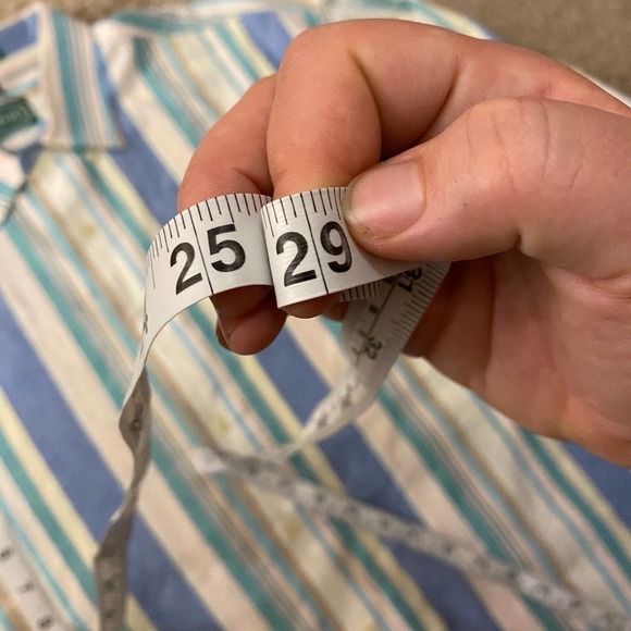 Vintage IZOD Mens Striped Button Down Shirt Long Sleeve Cotton Cream Blue XL - Picture 7 of 8